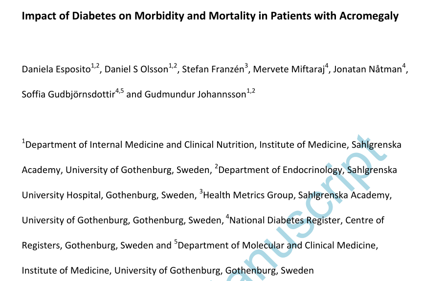 JCEM:糖尿病对肢端肥大症患者发病率和死亡率的影响
