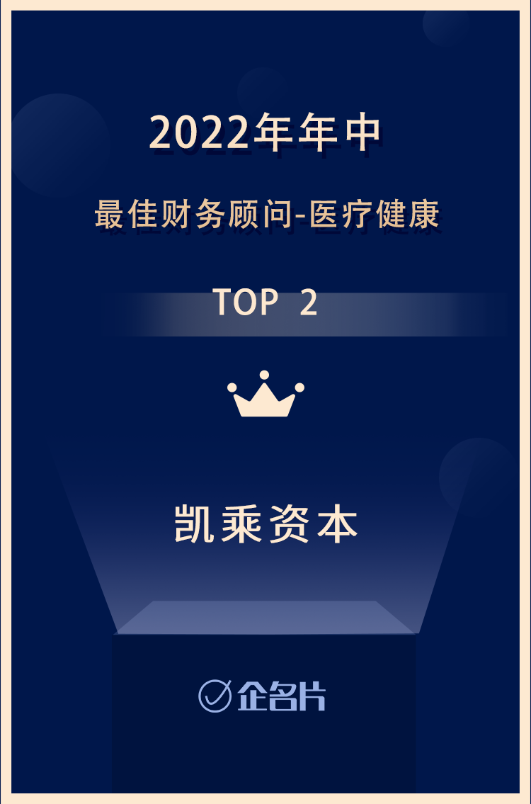 凯乘资本荣获"2022年中中国医疗健康领域最佳财务顾问TOP 2" 等多项荣誉