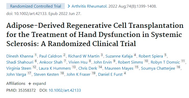 A&R：脂肪源性再生细胞移植治疗系统性硬化症<font color="red">手部</font><font color="red">功能</font>障碍：一项随机临床试验
