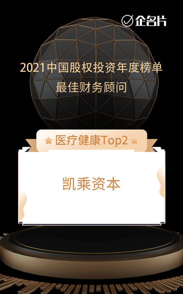 凯乘资本荣获企名片2021年度榜单 “医疗健康领域最佳财务顾问 TOP2”、“最佳财务顾问-活跃榜 TOP10”