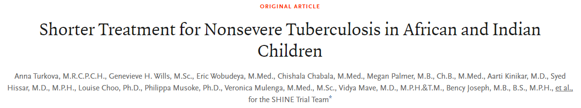 非洲和印度儿童非重症结核病的短期治疗