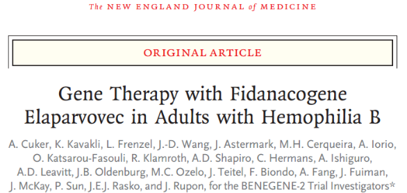 《新英格兰杂志》：Fidanacogene Elaparvovec 基因疗法治疗B型血友病的临床研究-MedSci.cn