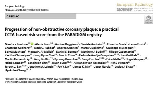 European Radiology：CCTA实现非梗阻性冠状动脉斑块的进展预测@MedSci