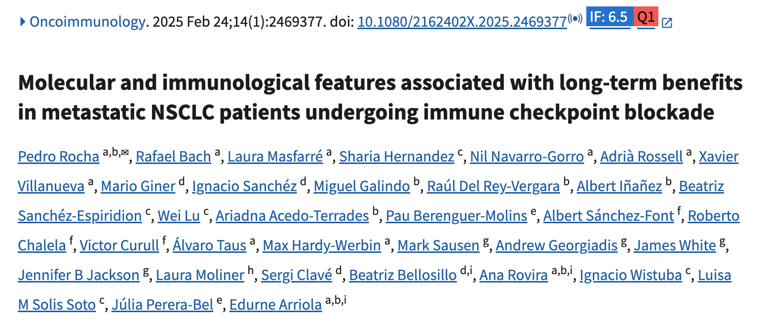 OncoImmunology：转化视角下免疫检查点阻断在转移性非小细胞肺癌中长期获益相关的分子与免疫特征
