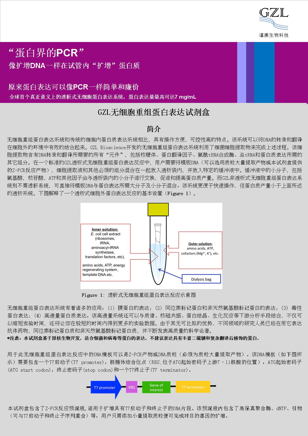 透析式大肠杆菌无细胞重组蛋白表达试剂盒