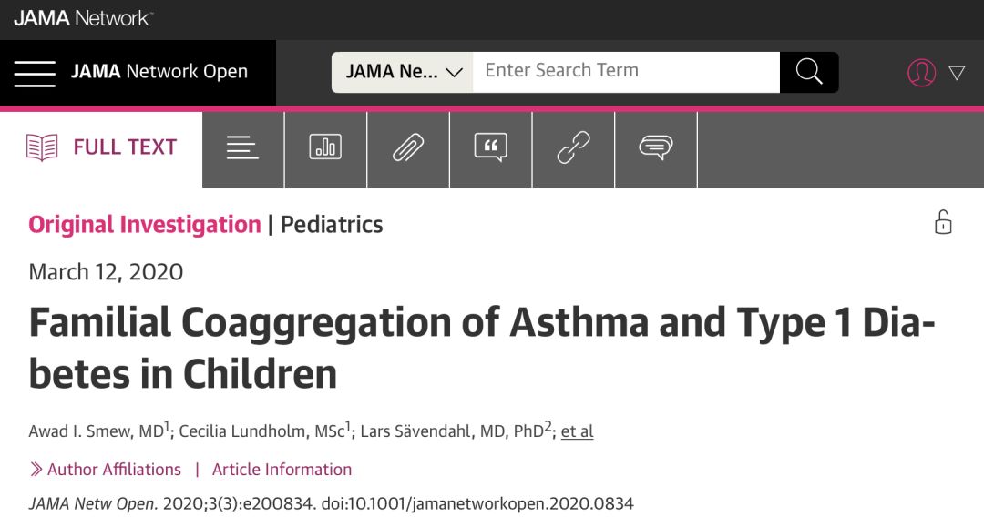 128万多名儿童研究的<font color="red">大数据</font>证实：哮喘儿童更易患1型<font color="red">糖尿病</font>