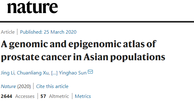 Nature：国内前列腺癌大规模基因组分析，和老外存在明显差异