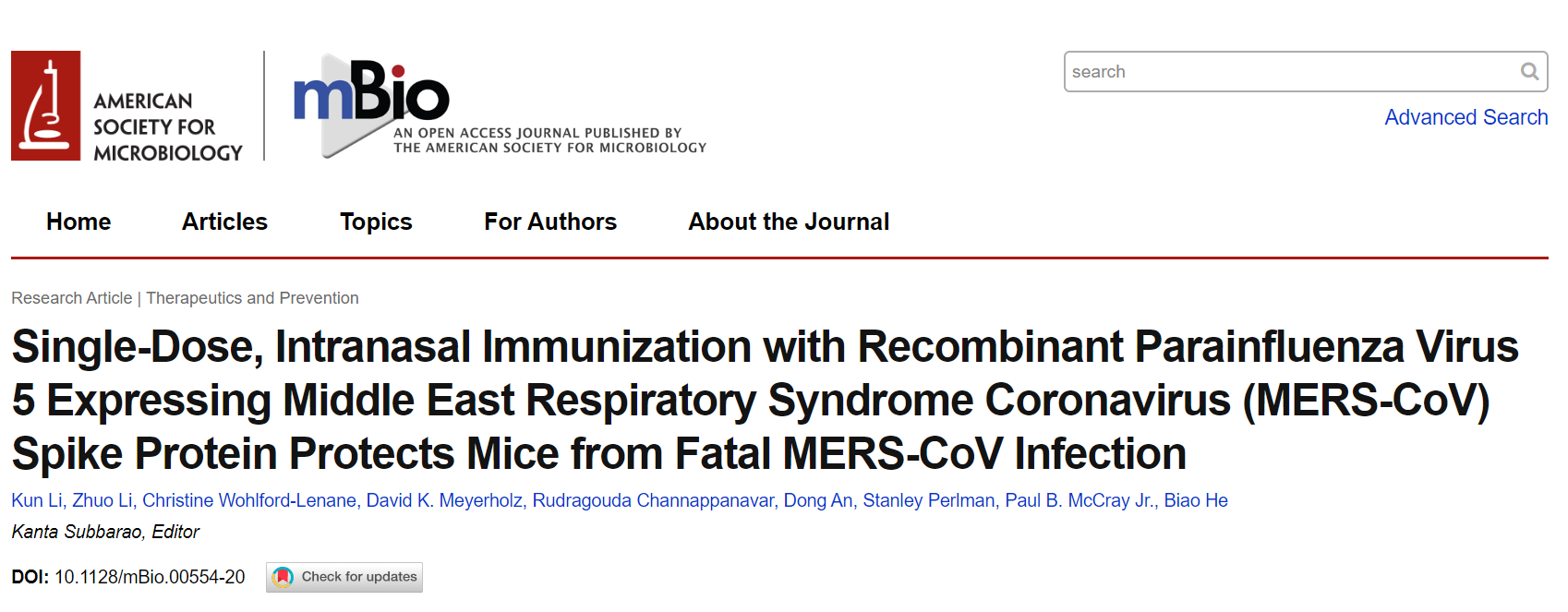 mBio：表达病毒刺突蛋白的重组PIV<font color="red">5</font>，有望成为<font color="red">COVID</font>-<font color="red">19</font>有用的疫苗平台