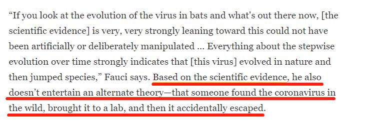 福奇接受美国《国家地理》专访，指责无依据的病毒起源争论是“循环论证”