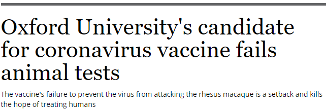 牛津疫苗宣告失败，产生<font color="red">抗体</font>却不能预防新冠感染!
