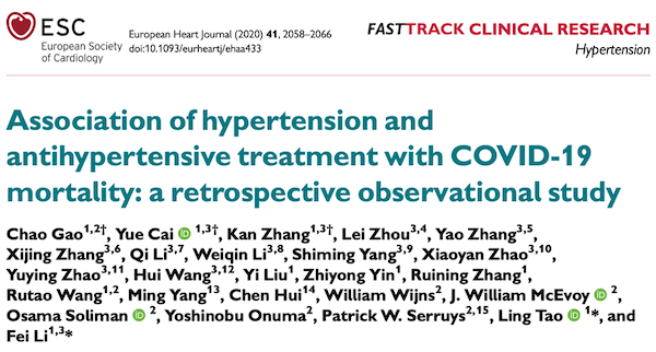Eur Heart J：中国学者发现高血压及降压治疗与COVID-<font color="red">19</font>死亡相关