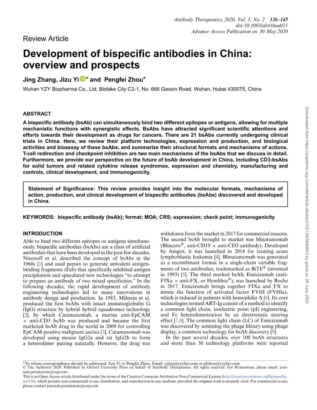 中国双特异性抗体的开发：概况与<font color="red">展望</font>
