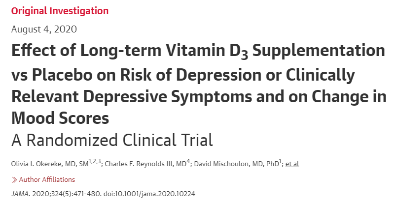 【JAMA】终有定论！18353人参与的最大规模研究：维生素D不能预防抑郁症！