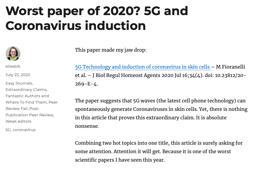 “2020最奇葩论文”，这项声称5G会导致新冠感染的研究最终被撤稿