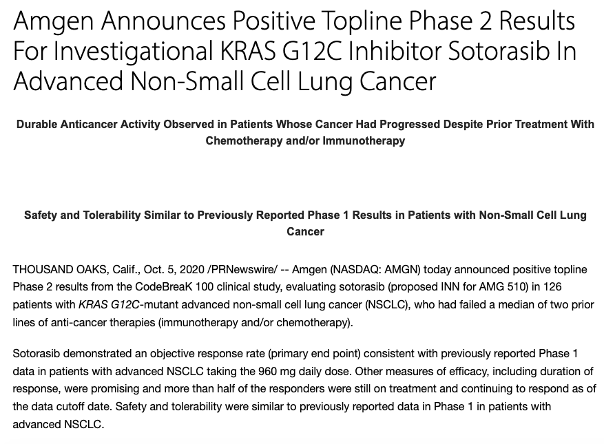 KRAS最快品种II期曙光初现，在肺癌领域显示出疗效