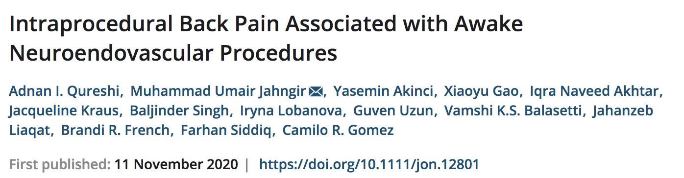 Journal of Neuroimaging：接受神经血管手术的患者，术中背痛的发生率超过40%