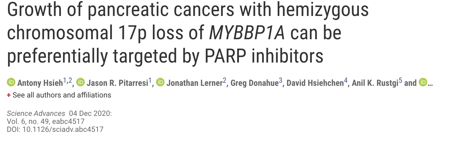 Science Advances：PARP1抑制剂有望成为<font color="red">PDAC</font>有效治疗策略