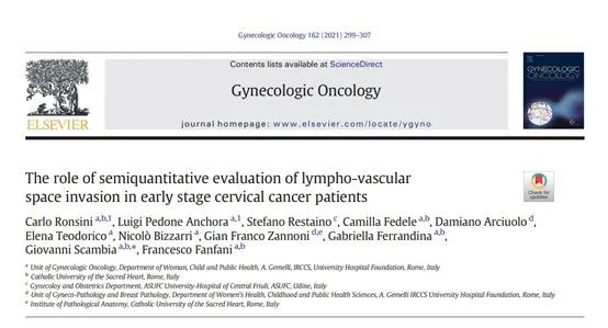 Gynecol Oncol：半定量法评估血管淋巴管间隙（LVSI）浸润在早期<font color="red">宫颈癌</font>预后预判中的价值