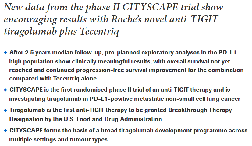 罗氏PD-L1+TIGIT双靶用于一线NSCLC治疗，效果惊艳，OS死亡风险降低71%