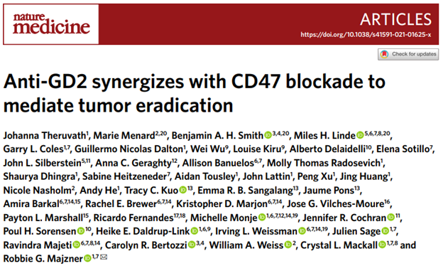 Nature Med：GD2与CD47抗体药联用显示广谱抗癌潜能