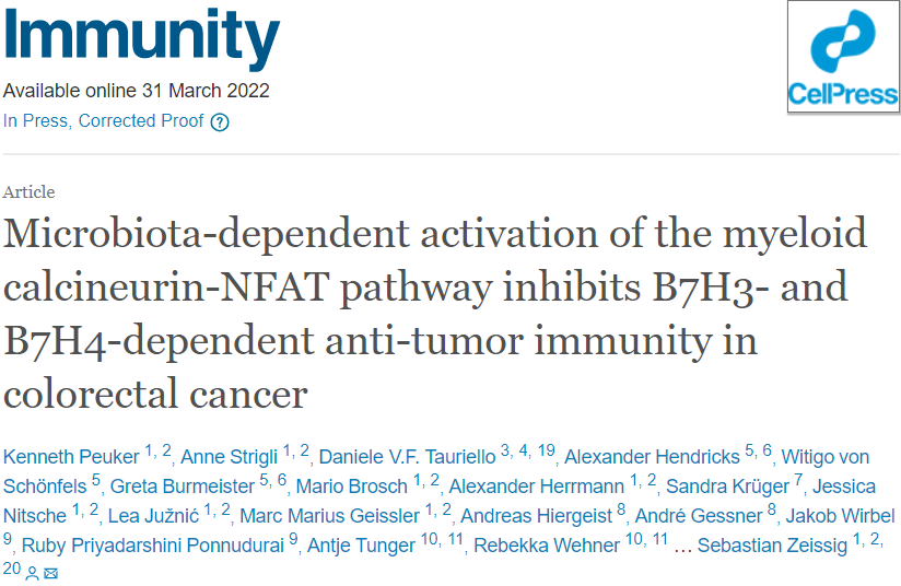 Immunity：B7H3/B7H4有望成为<font color="red">结</font><font color="red">直肠癌</font>免疫治疗新靶点
