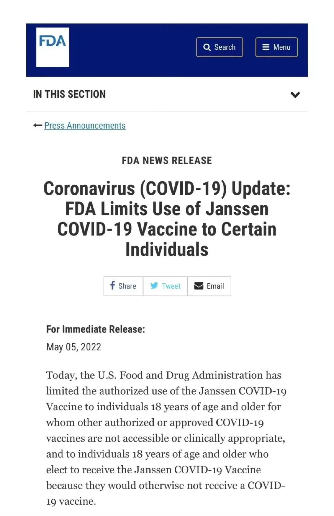 强生腺病毒载体新冠疫苗因<font color="red">血栓</font>风险，被FDA限制授权使用