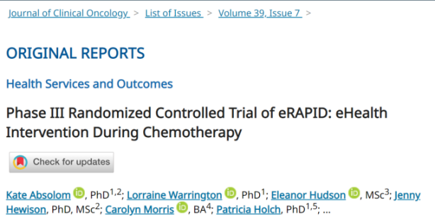 JCO：基于电子<font color="red">化</font>患者报告结局（ePRO）监测与自动<font color="red">化</font>管理干预提醒的数字<font color="red">化</font>乳腺癌病程管理（eRAPID研究）