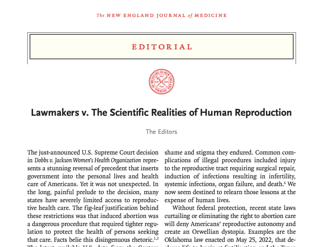 各大医学期刊发文谴责：美国<font color="red">剥夺</font>女性堕胎权，是医疗健康与社会的倒退