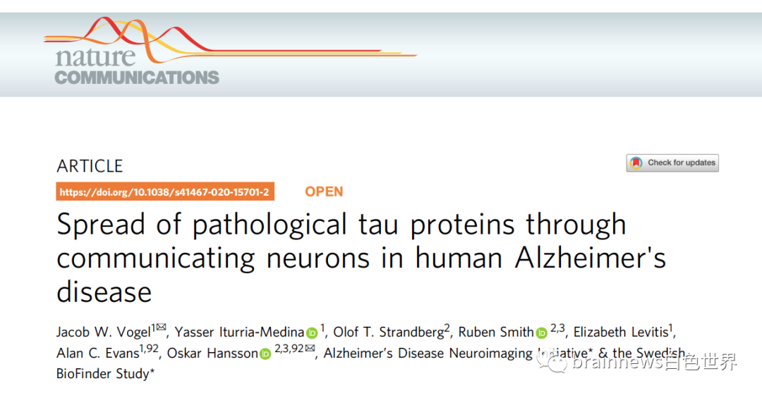 Nat Commun：解析人脑中tau蛋白的传播模式以及和Aβ斑块互作关系