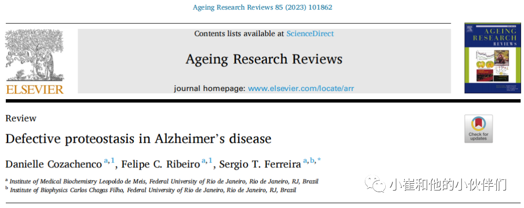 Ageing Research Reviews：阿尔茨海默病中的蛋白质稳态缺陷