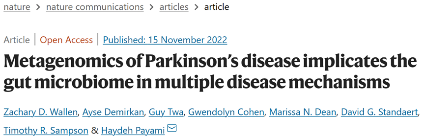 Nat. Commun | 帕金森病元基因组学研究揭示肠道微生物在多种疾病中的作用机制