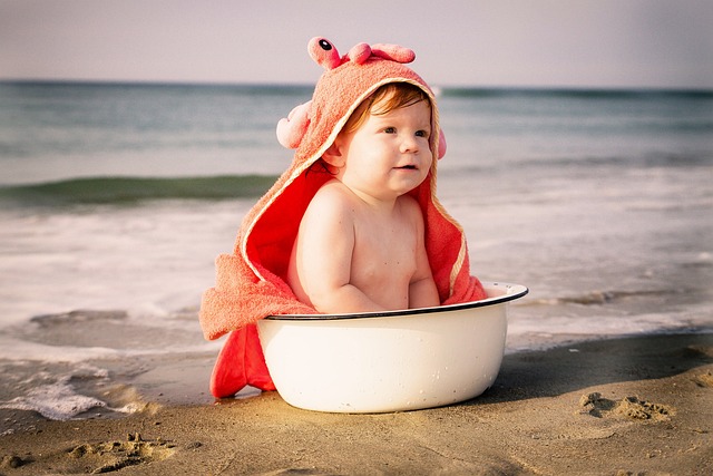 海滩, 婴儿, 螃蟹, 锅洗净, 夏天, 孩子, ＃自然, 海, 天性, 假期