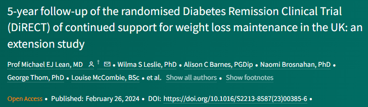 Lancet子刊：饮食干预带来的体重减轻有望使糖尿病患者实现长期缓解，糖尿病缓解率高达<font color="red">75</font>%！(DiRECT试验)