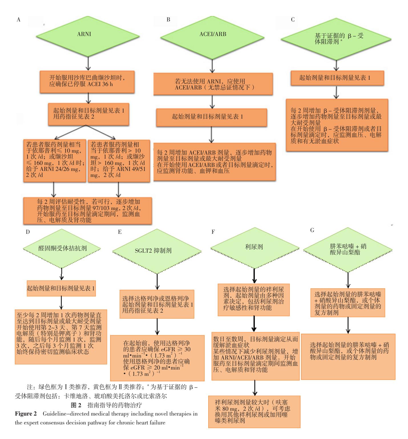 【慢性心力衰竭药物治疗路径图】慢性心力衰竭指南指导的药物治疗(GDMT)专家共识决策路径流程图