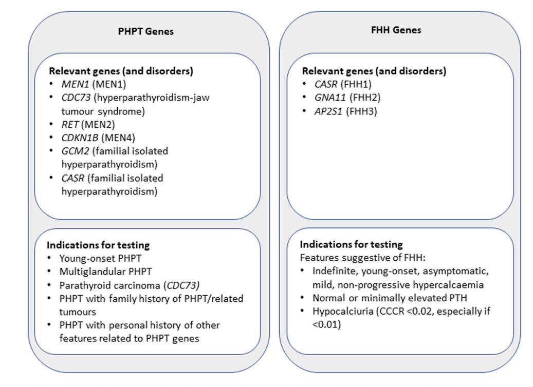 【Genetic Testing Guidelines for PHPT and FHH】PHPT与FHH的遗传学检测指南对比图