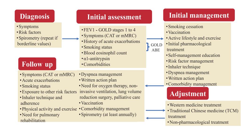 【慢性阻塞性肺疾病中西医结合防治临床应用指南(2024)】COPD management algorithm