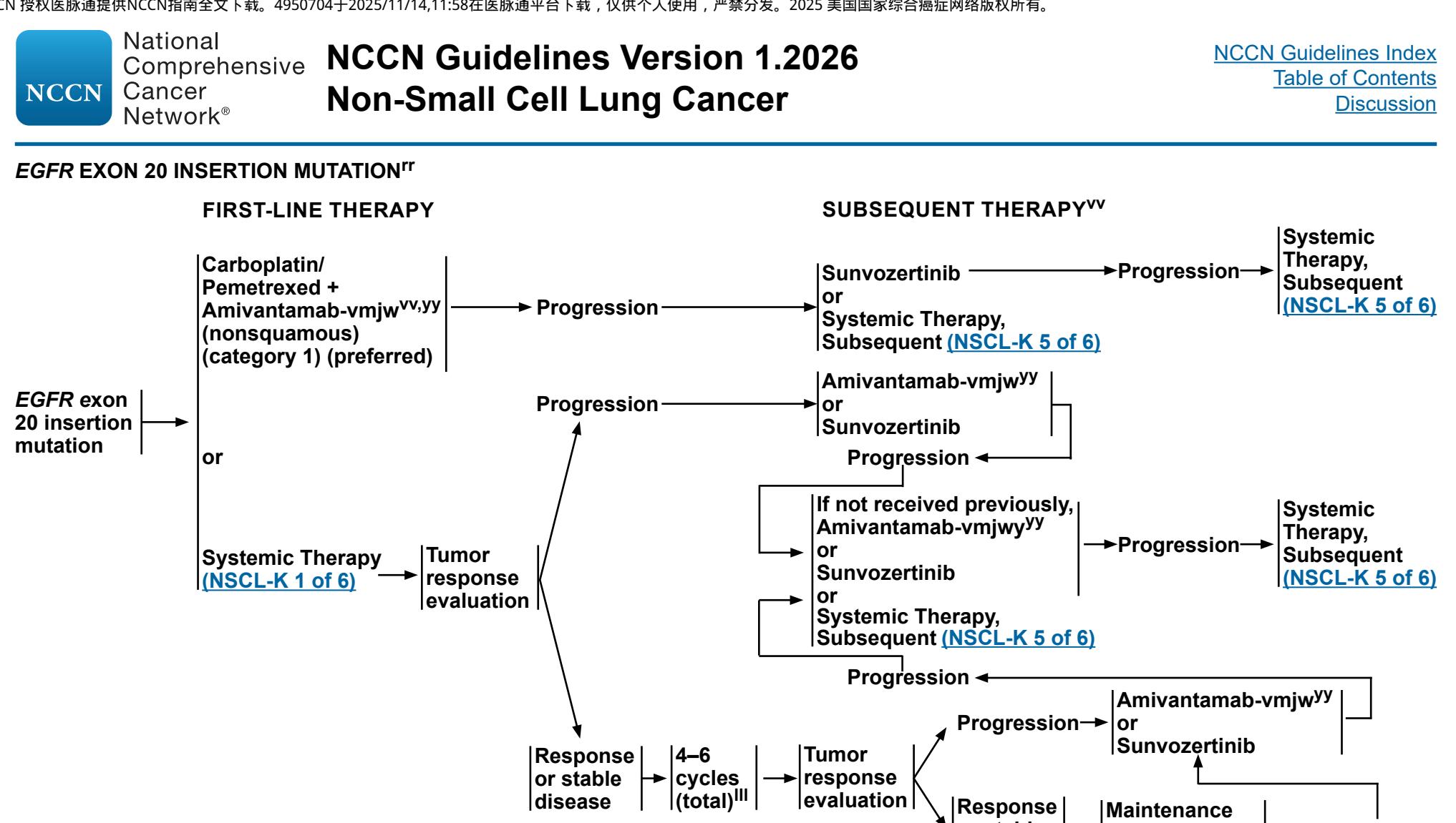 【NCCN Clinical Practice Guidelines: Non-Small Cell Lung Cancer (2026.V1)】Treatment Algorithm for EGFR Exon 20 Insertion Mutations