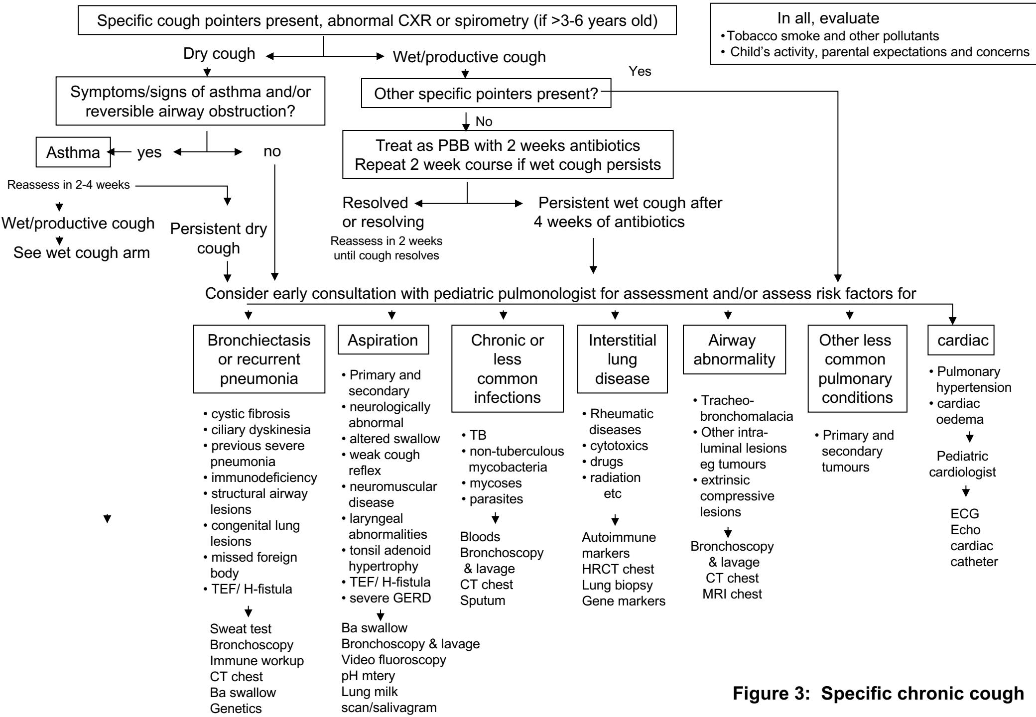 【2020 CHEST指南:儿童慢性咳嗽的管理和管理流程】Specific chronic cough management flowchart