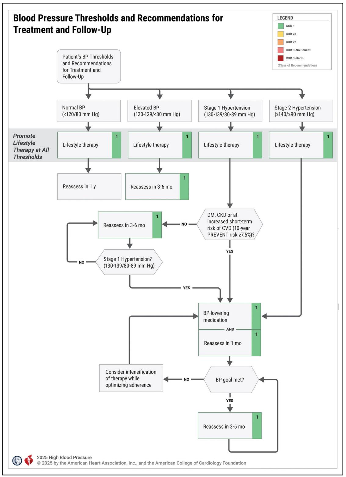 【2025 AHA/ACC Guidelines】Blood Pressure Thresholds and Recommendations for Treatment and Follow-Up