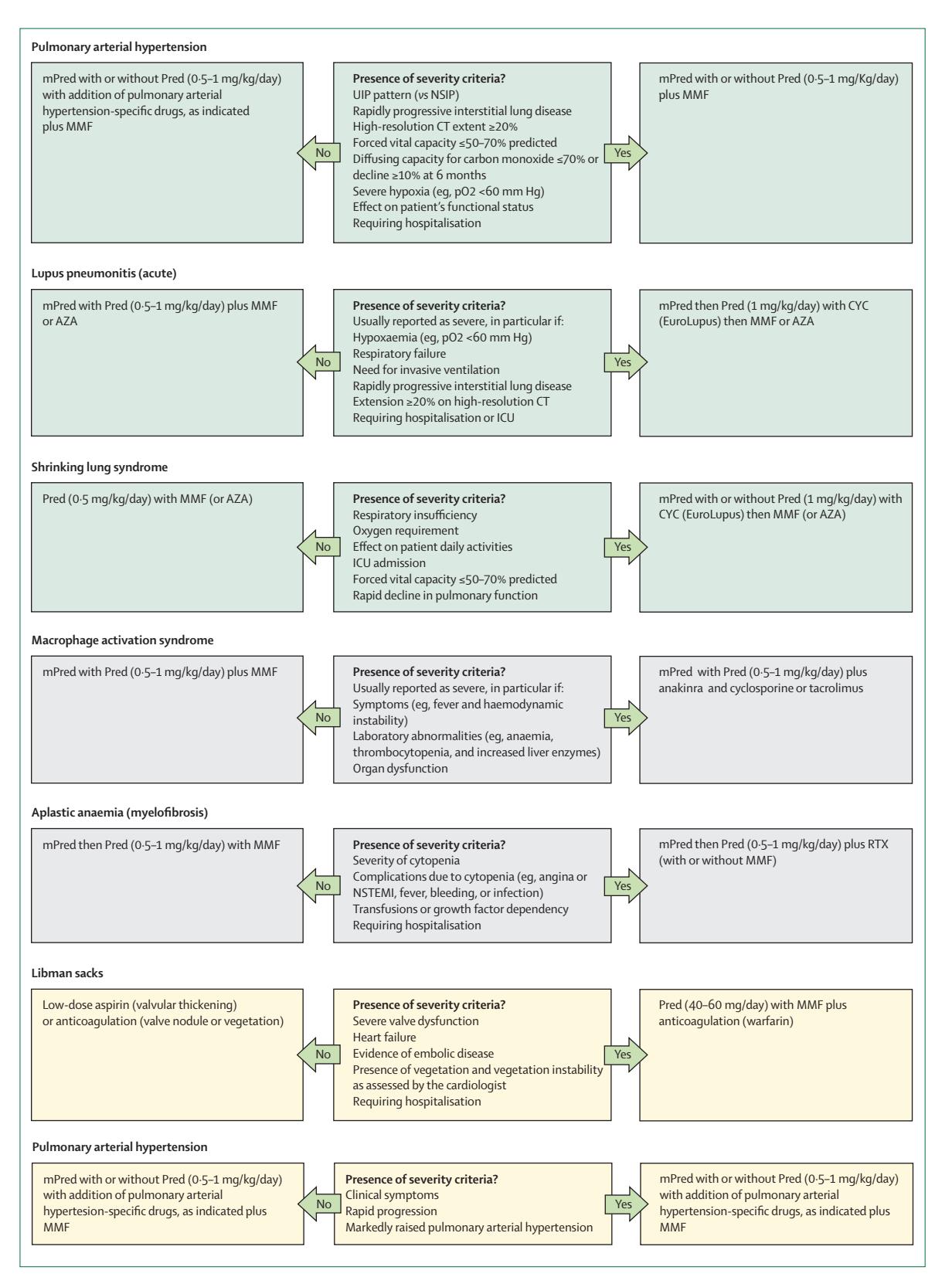 【ERN ReCONNET–SLICC–SLEuro expert consensus on the therapeutic management of rare systemic lupus erythematosus manifestations】Clinical Management Algorithm