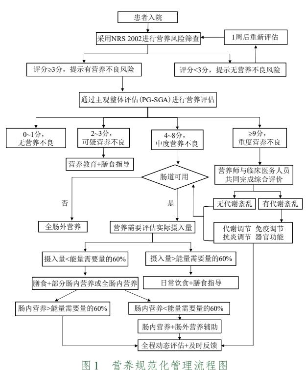 【住院患者营养管理流程图】NRS 2002筛查-PG-SGA评估-分级干预路径