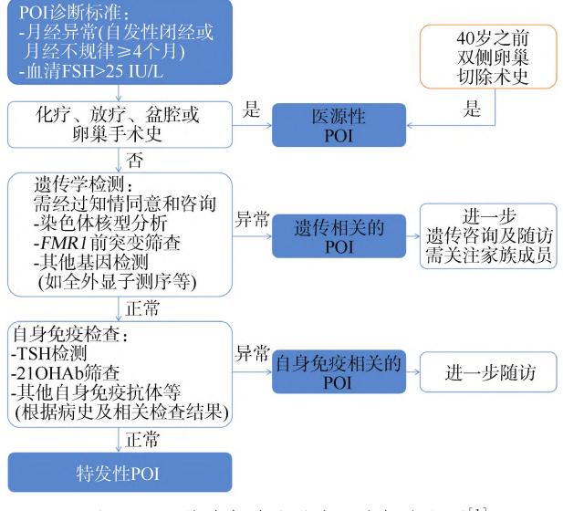 【POI病因诊断流程图】早发性卵巢功能不全(POI)病因诊断流程图