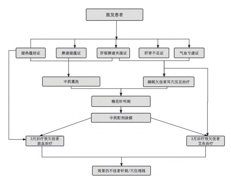 【川渝地区雄激素性秃发中医外治法应用专家共识】脱发中医临床路径流程图