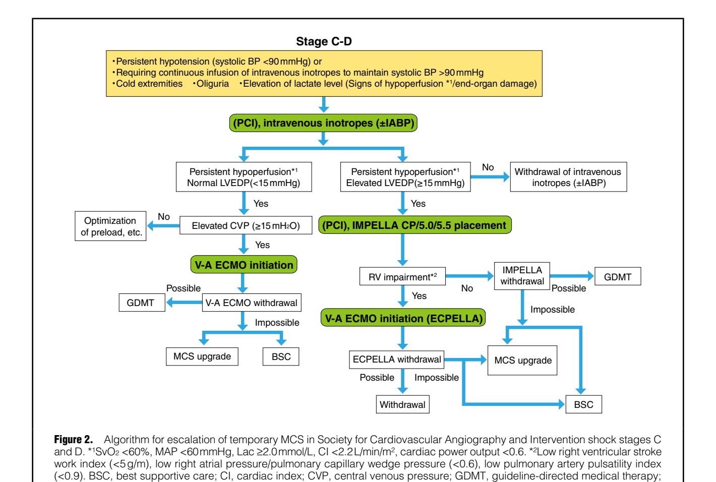 【Hemodynamic Physiology in Advanced Heart Failure and Cardiogenic Shock】Temporary MCS escalation algorithm for SCAI shock stages C and D
