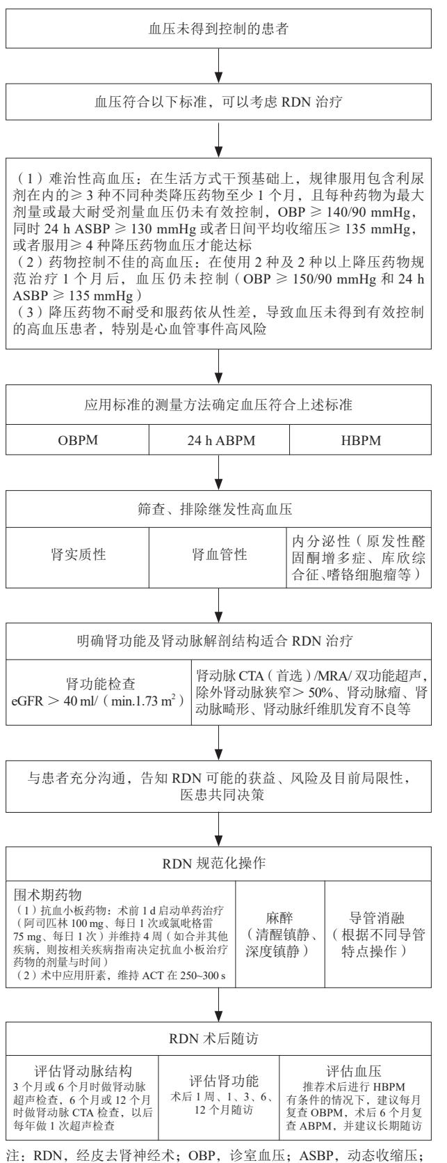【经皮去肾神经术治疗高血压临床路径中国专家共识(2025版)】经皮去肾神经术(RDN)诊疗流程图