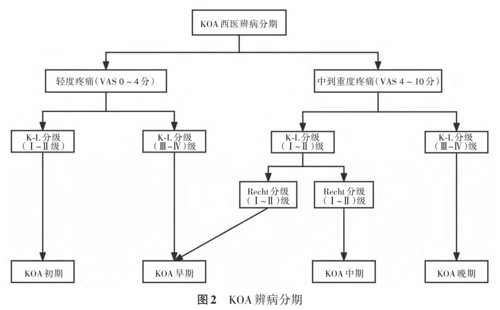 【膝骨关节炎中西医结合诊疗指南】KOA西医辨病分期流程图