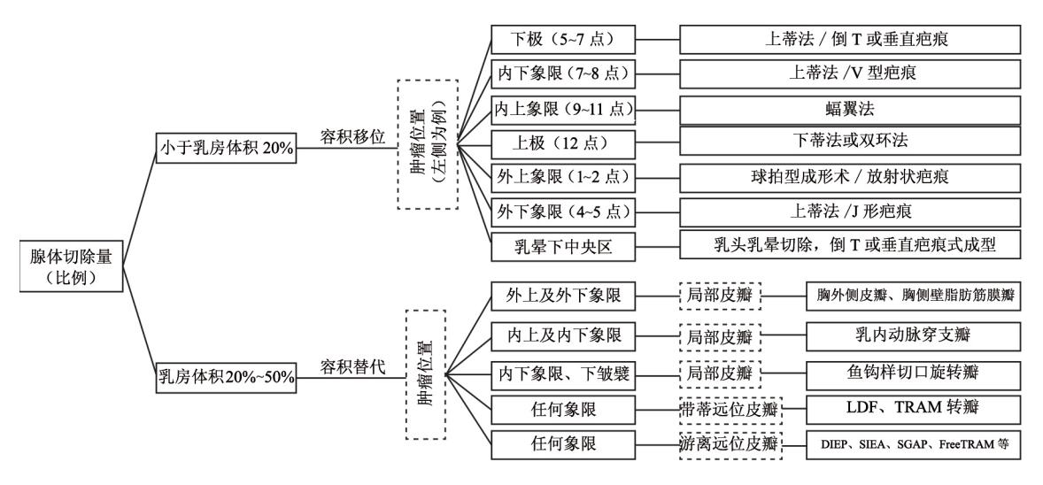 【保留乳房治疗专家共识(2020年版)】乳腺癌保乳整形手术决策流程图