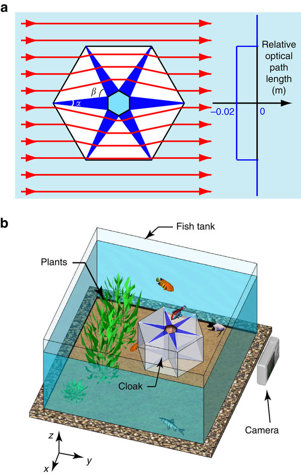 Experimental fabrication and set-up of the aquatic ray cloak.