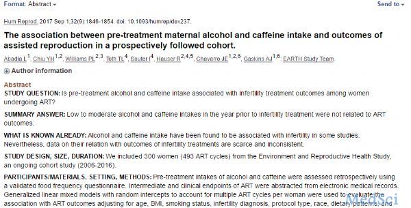 Hum Reprod：酒精和咖啡因与辅助<font color="red">生殖</font>治疗结局是否相关？