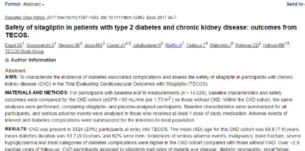 Diabetes Obes Metab：2型<font color="red">糖尿病</font>伴CKD患者使用西格列汀是否安全？